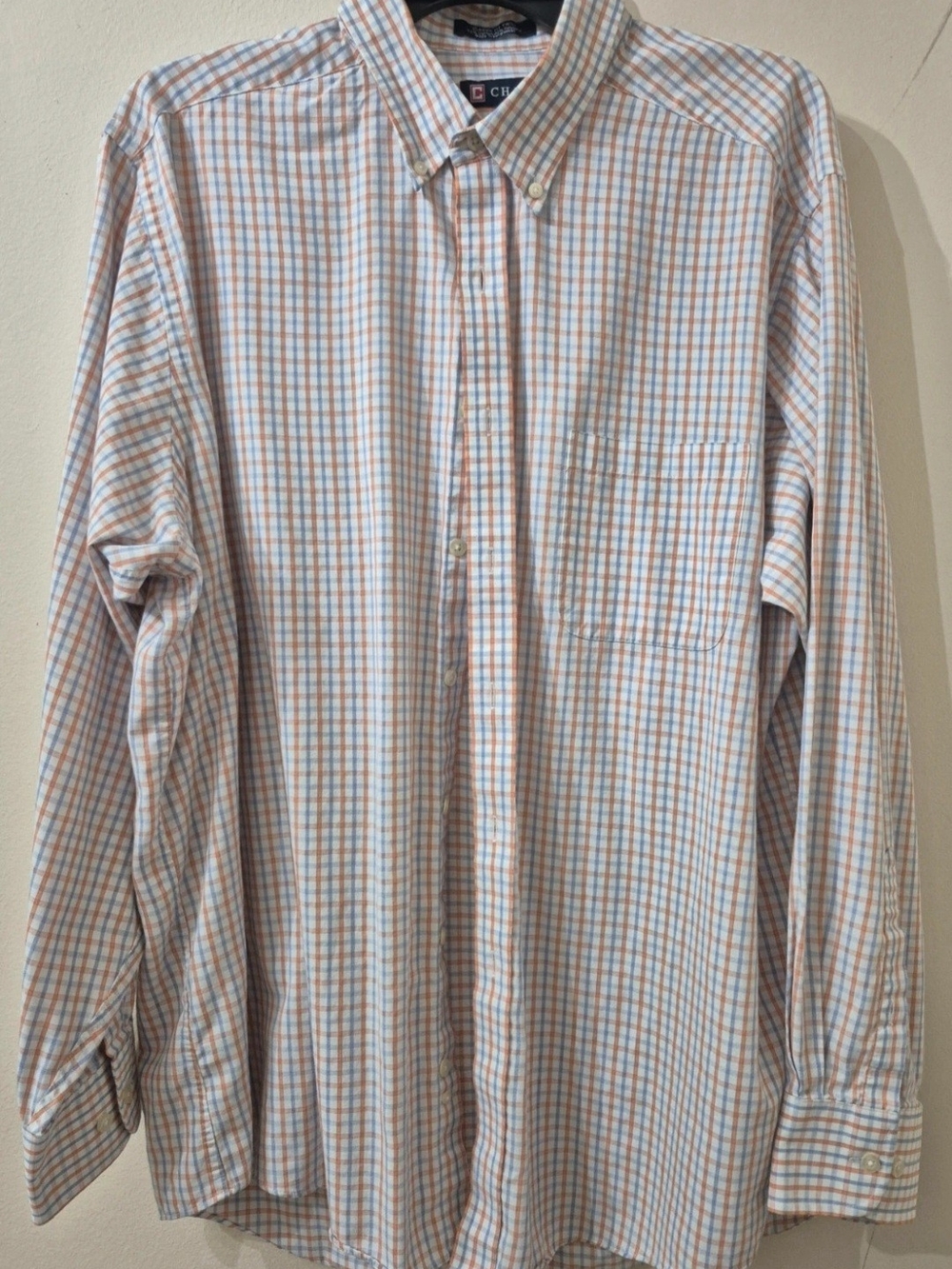 Chaps Men's Button-Down Check Shirt - Light Blue & Orange